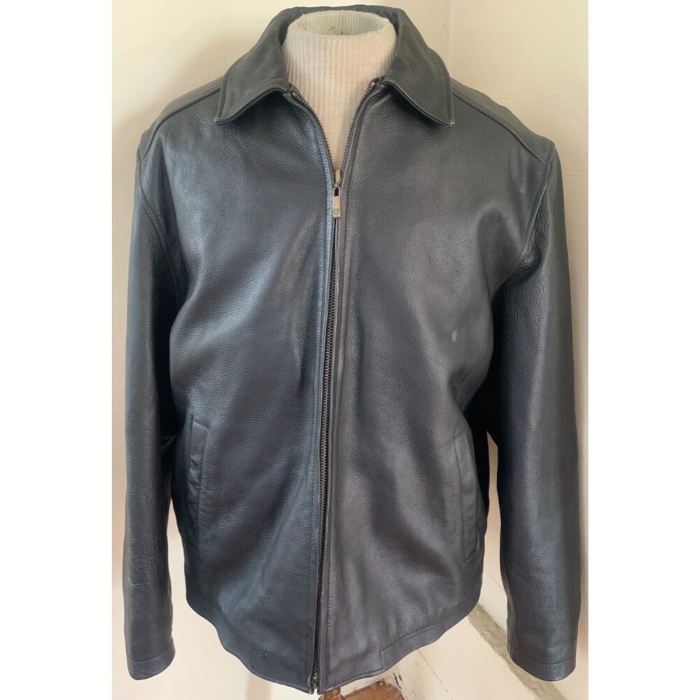 Vintage Chaps Ralph Lauren Leather Jacket Men’s Size Large Black Biker Bomber